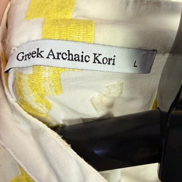 Greek Archaic Kori White and Yellow Patterned Dress Size L - Picture 2 of 3